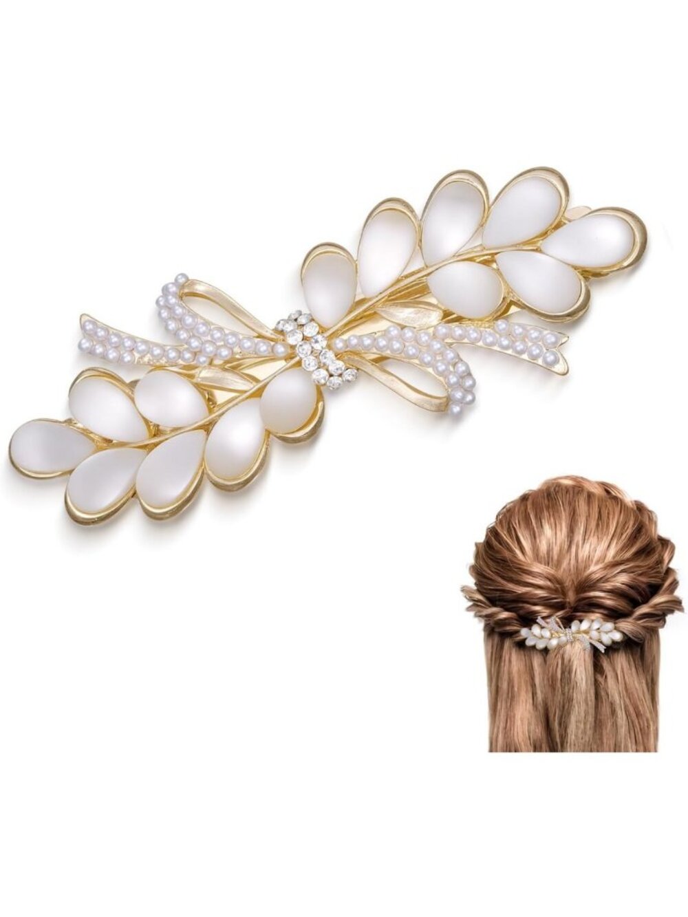 Rhinestone Pearl Wheat Hair Clips - Elegant Metal Barrettes for Weddings